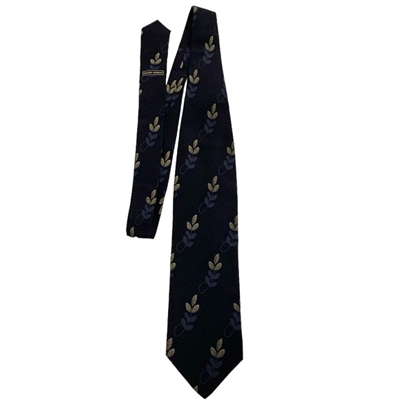 Giorgio Armani Navy Leaf Patterned Silk Tie - Picture 4 of 7